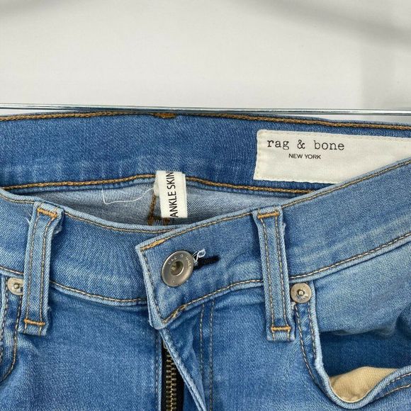 Rag & Bone Ankle Skinny Jeans Womens 26 Mid Rise Stretch Crop Raw Hem Denim Blue - Picture 4 of 12